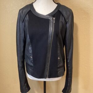 Anthropologie Elevenses Fosters Moto Black Leather Jacket - Size 14, runs small